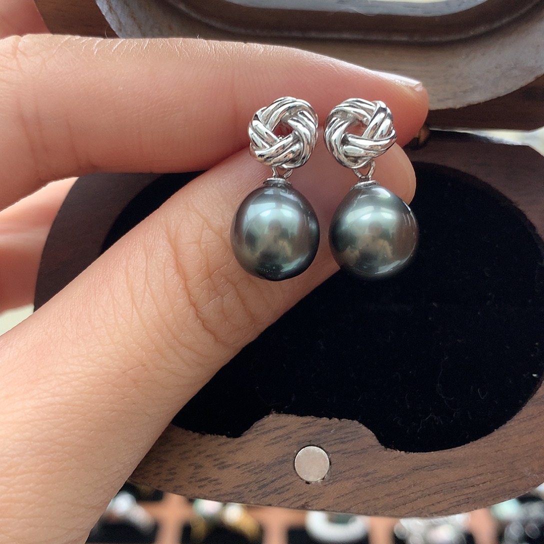 海水珍珠耳钉银S925镶嵌105号