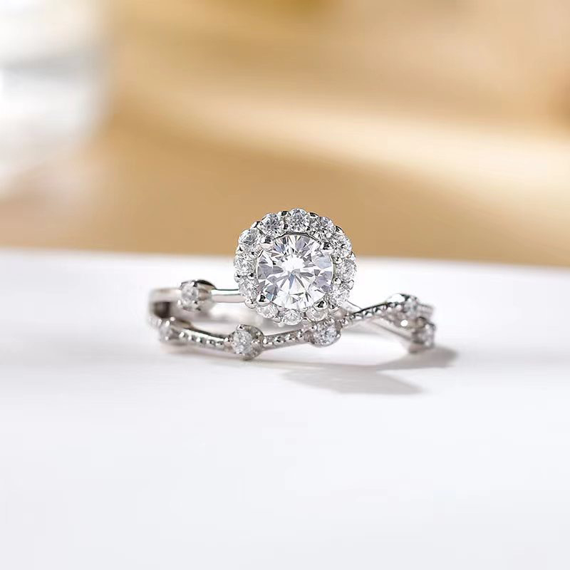 925银莫桑石戒指 ［闪耀星河］S925银 镀 18k D色莫桑钻戒指0.5ct