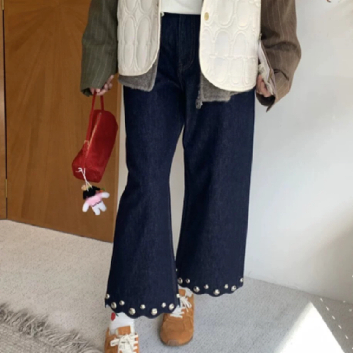 Bahati  秋冬系列撞钉花边牛仔裤