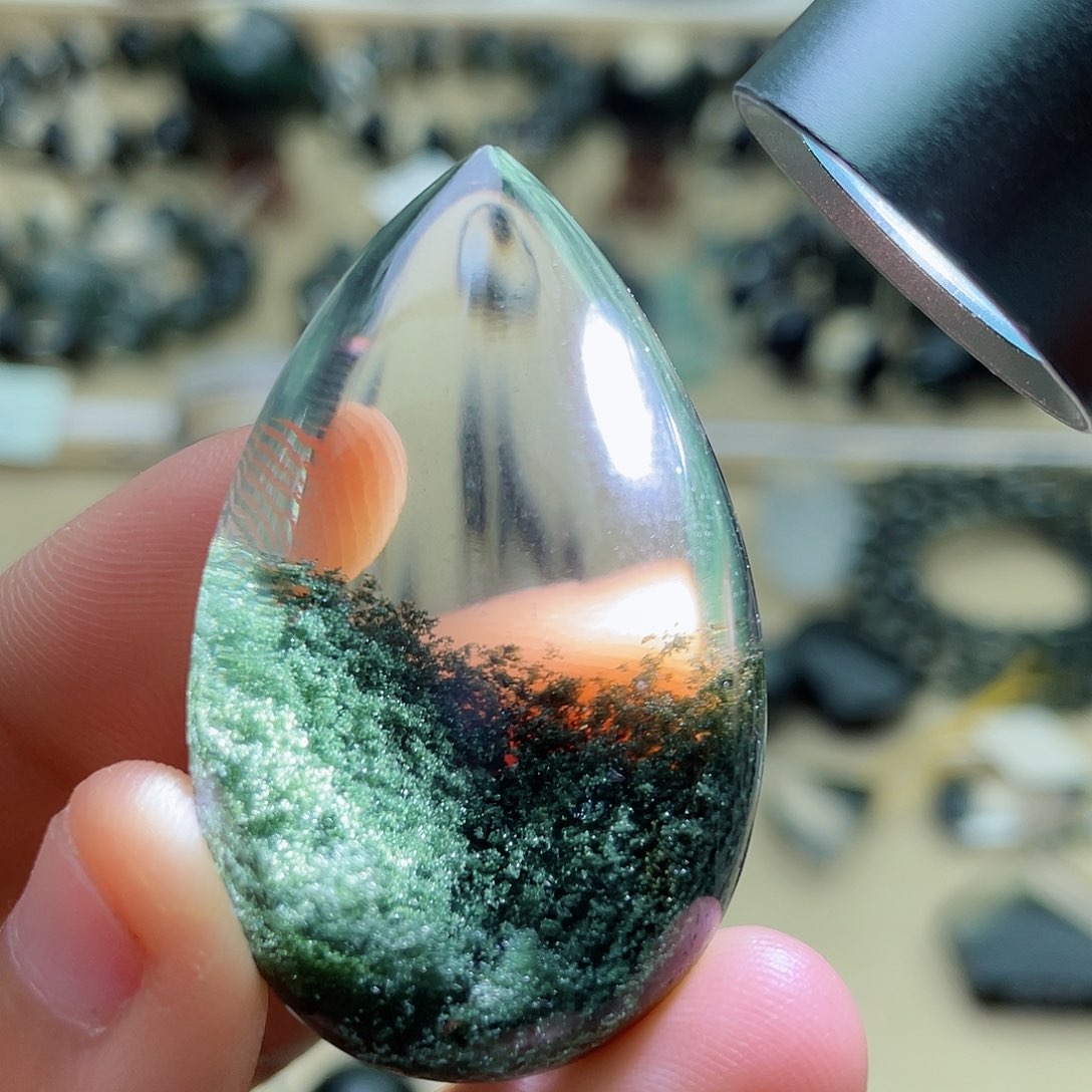 水晶颈饰未镶嵌绿幽灵水滴打孔定制不退换