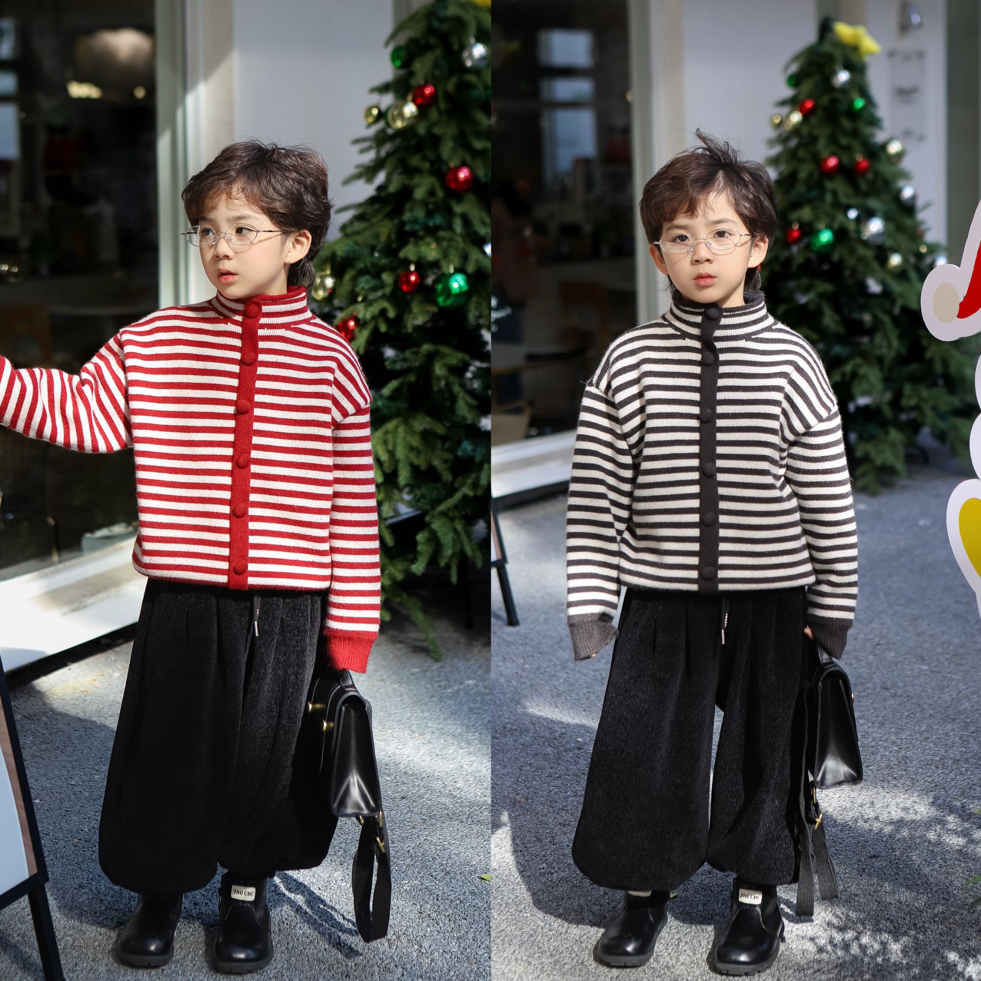 【现货】伟伟同款【超级软糯Der】2025冬儿童加绒条纹套头毛衣WW1026