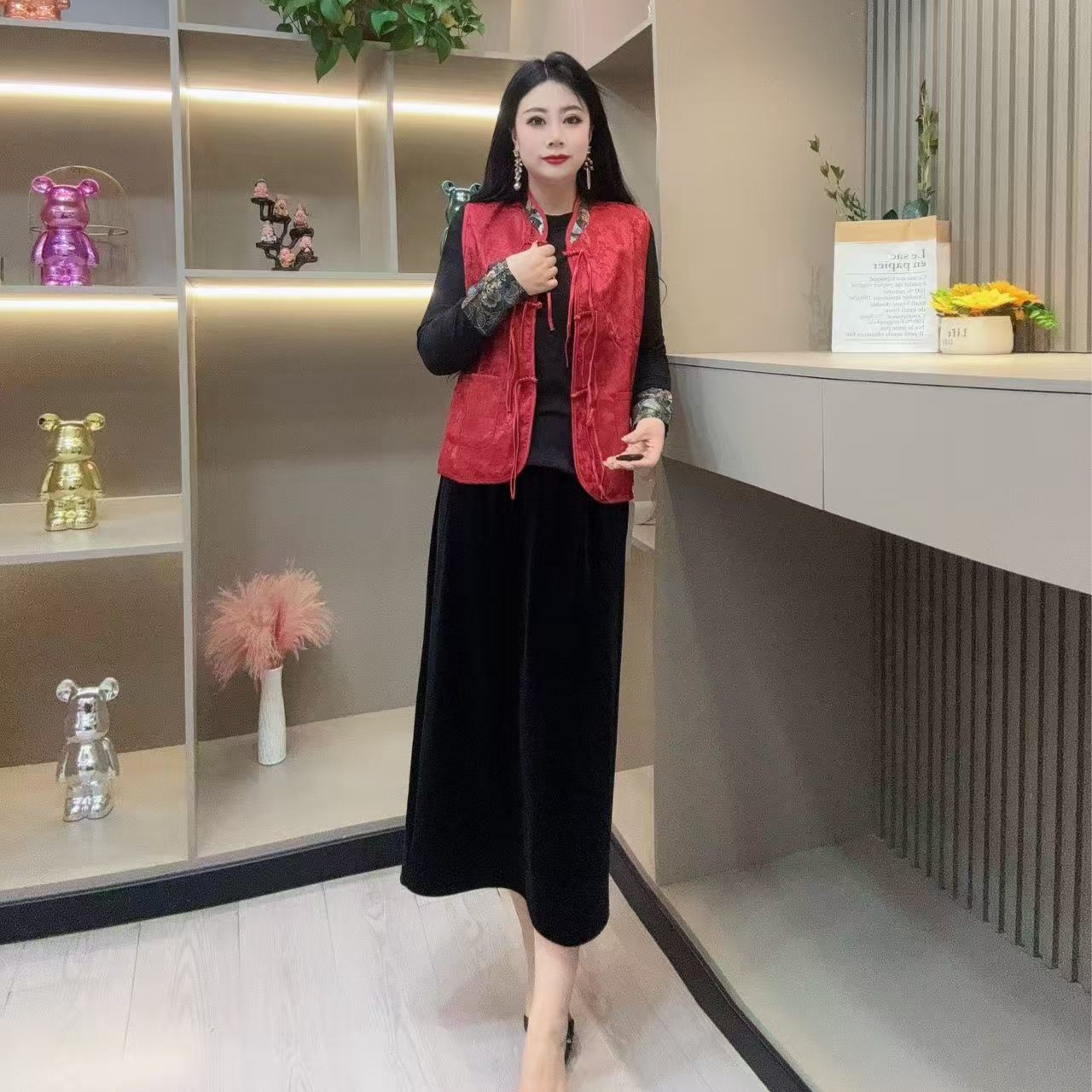 冬季两件套-雨 91115 时尚潮流国风重工艺气质款胖MM大码女装新款