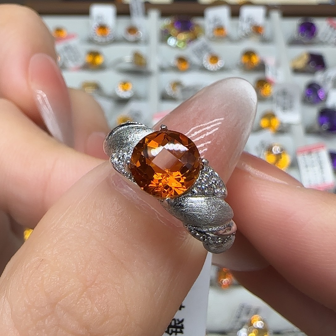 木***希银S925镶嵌珠宝半成品水晶G 金红料 巴西黄水晶925银