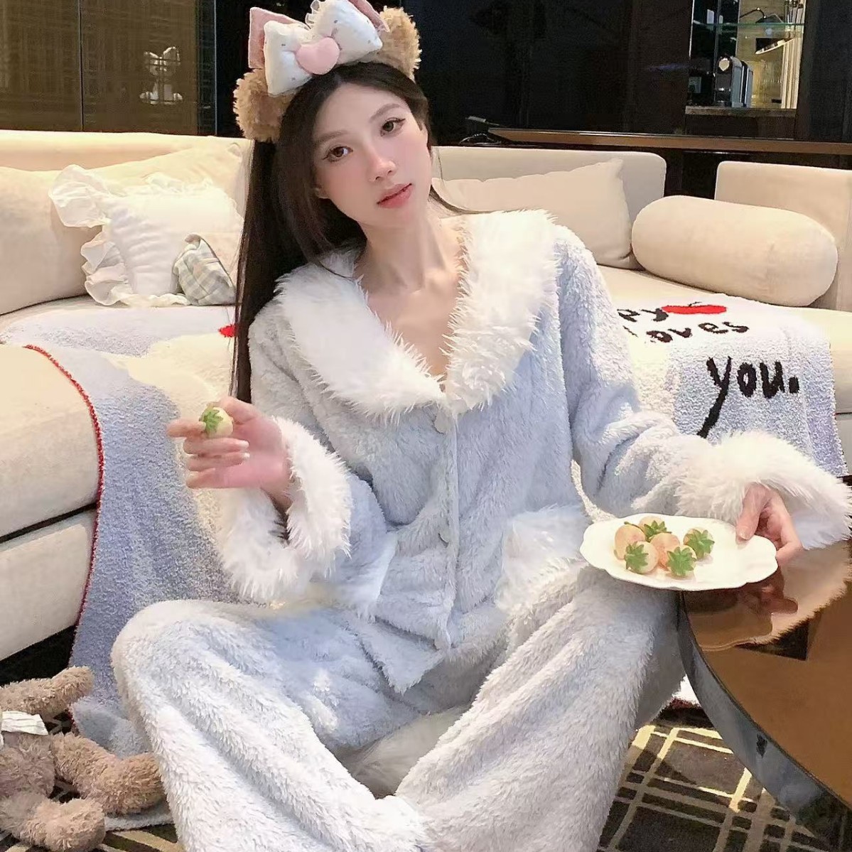 【雪皑冬季】舒棉绒睡衣秋冬保暖翻领温柔甜美可外