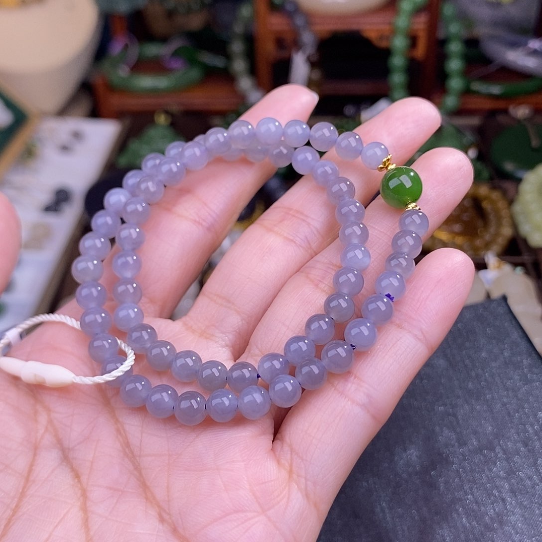 和田玉烟紫手链约6MM清货价未镶嵌