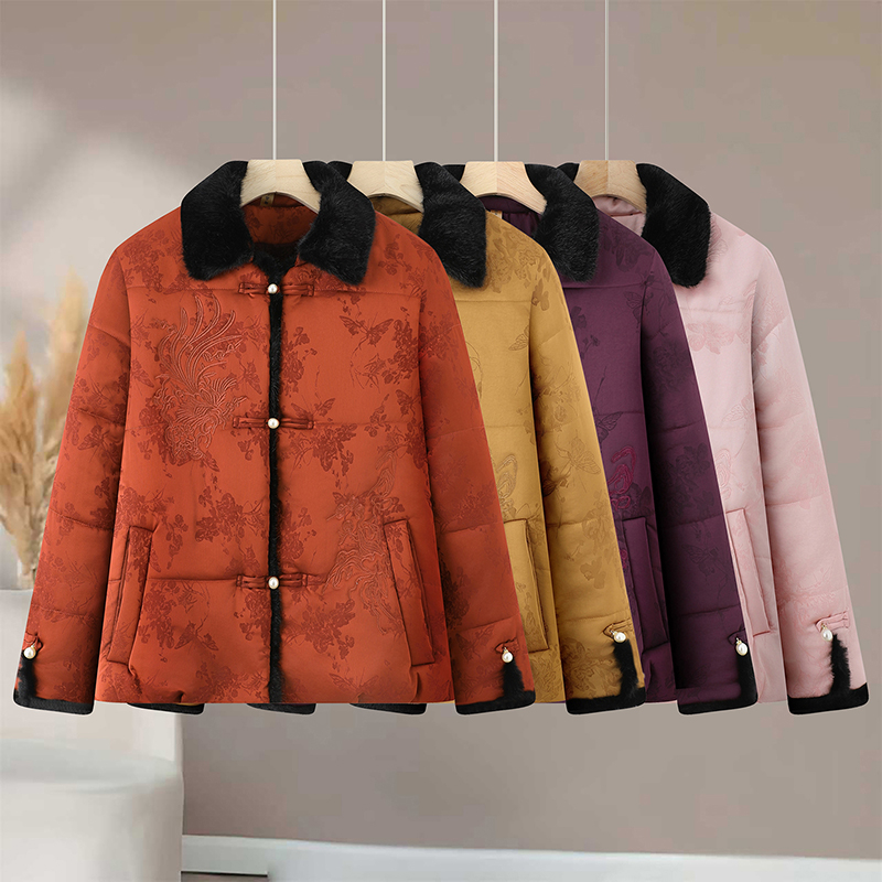 新中式棉衣女洋气百搭时尚刺绣显瘦短款妈妈装保暖冬季