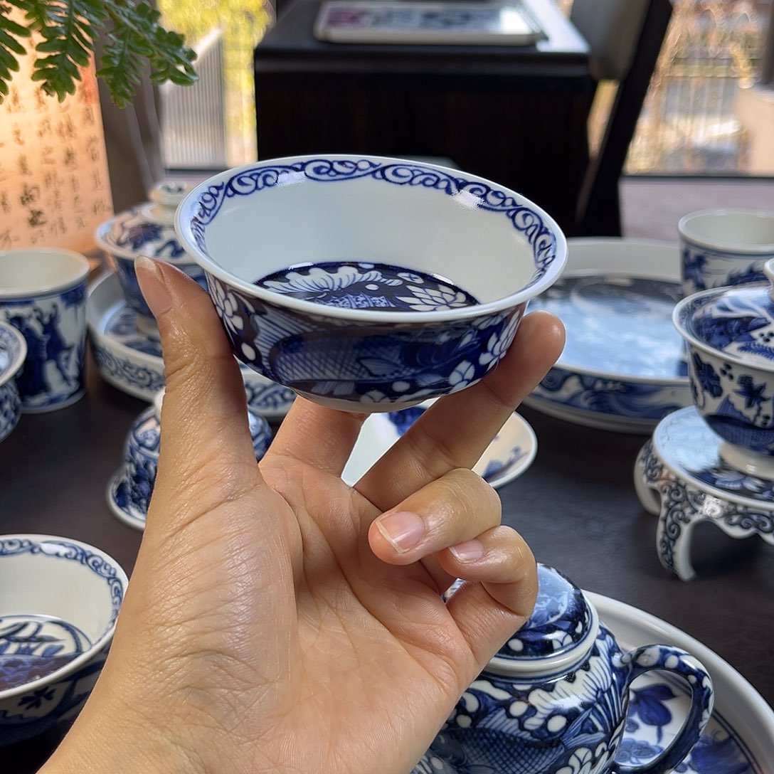 朝岚夕霞仿至正元青花原矿釉烧制全手绘主人杯