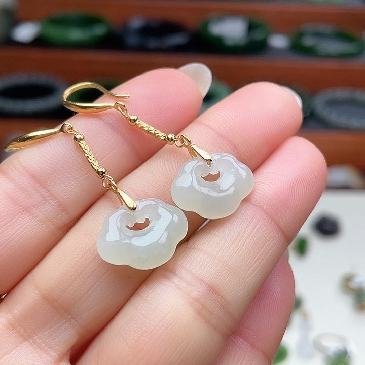 和田玉耳饰银S925镶嵌