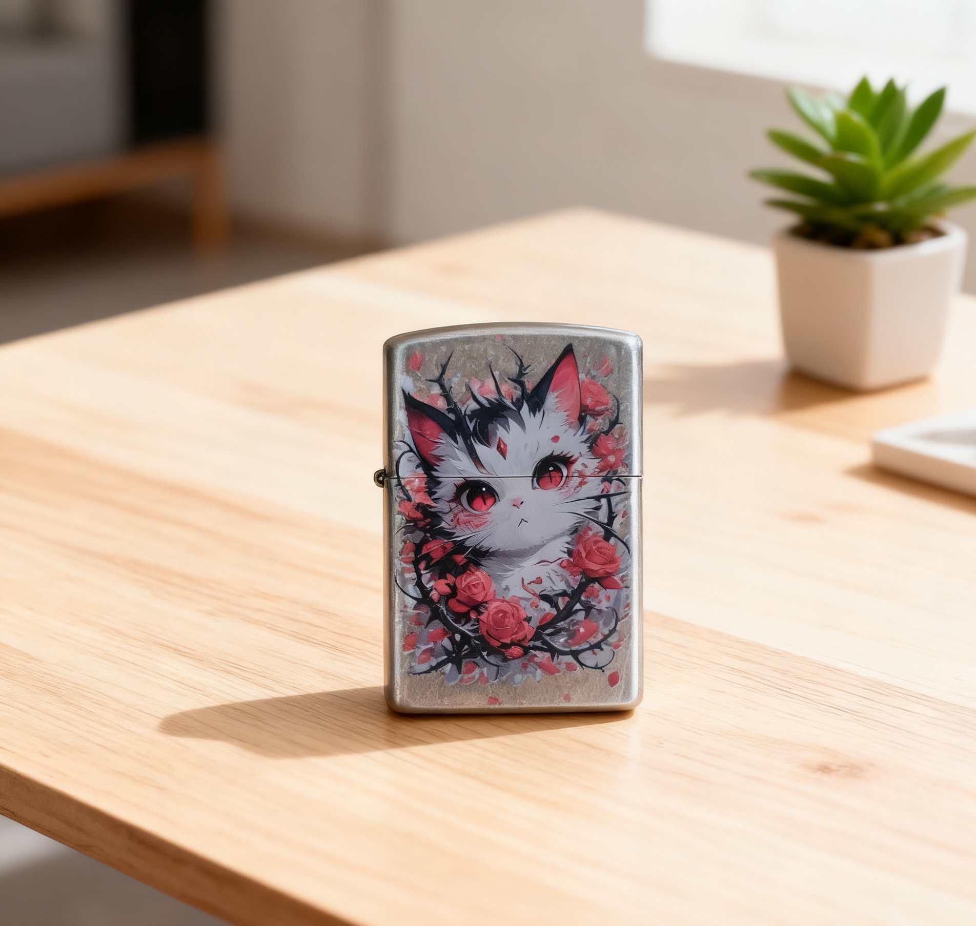 玫瑰花猫煤油防风打火机男士送男友达人c1899