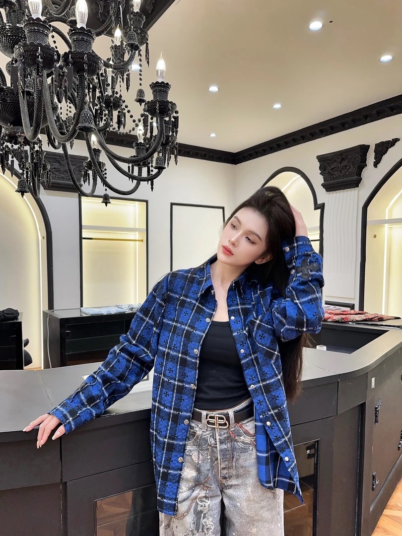 Rebornmoi【vivi老板娘】重工衬衫满印格子提花（男女同款）CY217