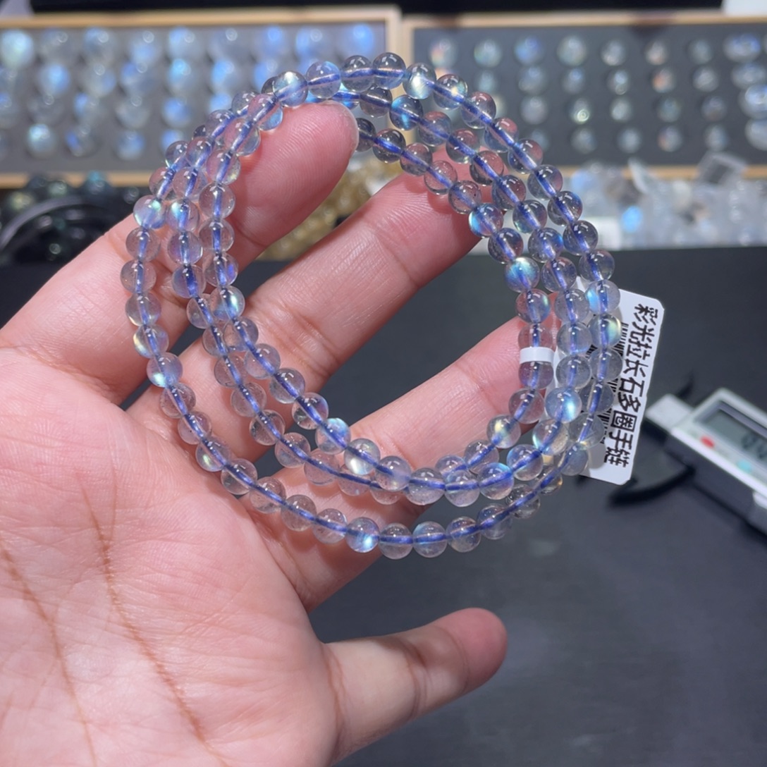 长石手链未镶嵌玻璃体灰月光手链多圈5mm
