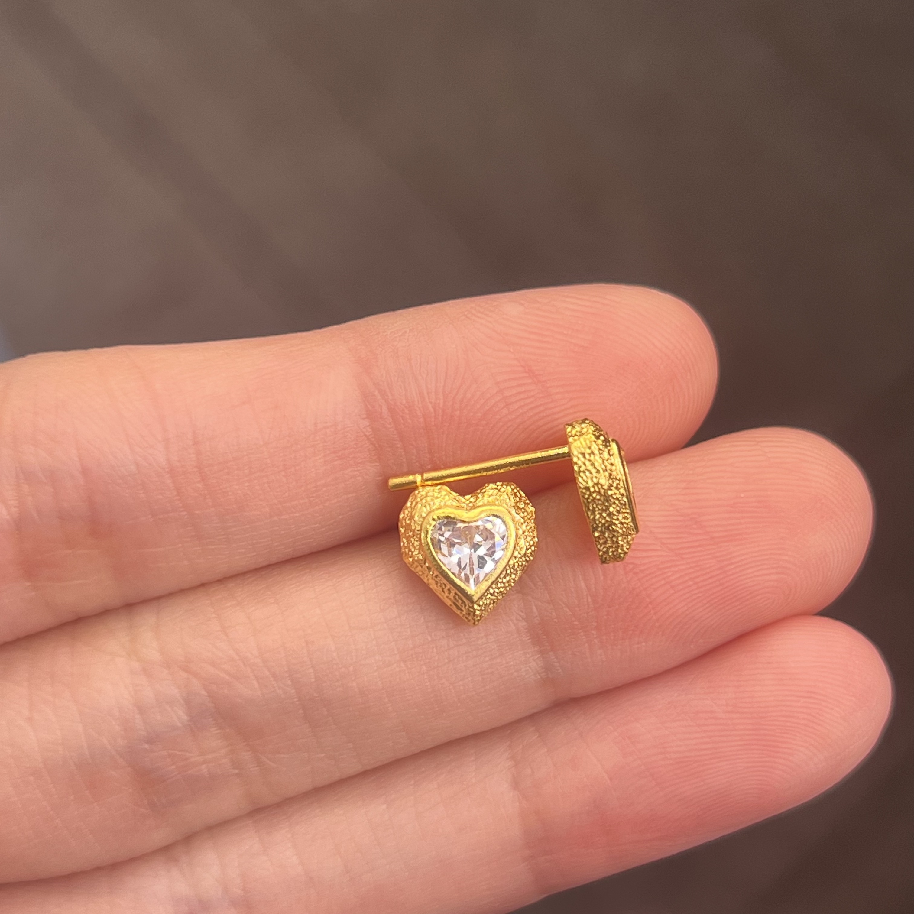 镶嵌爱心耳钉直针足金999 气质轻奢时尚百搭小众简约精致黄金耳钉