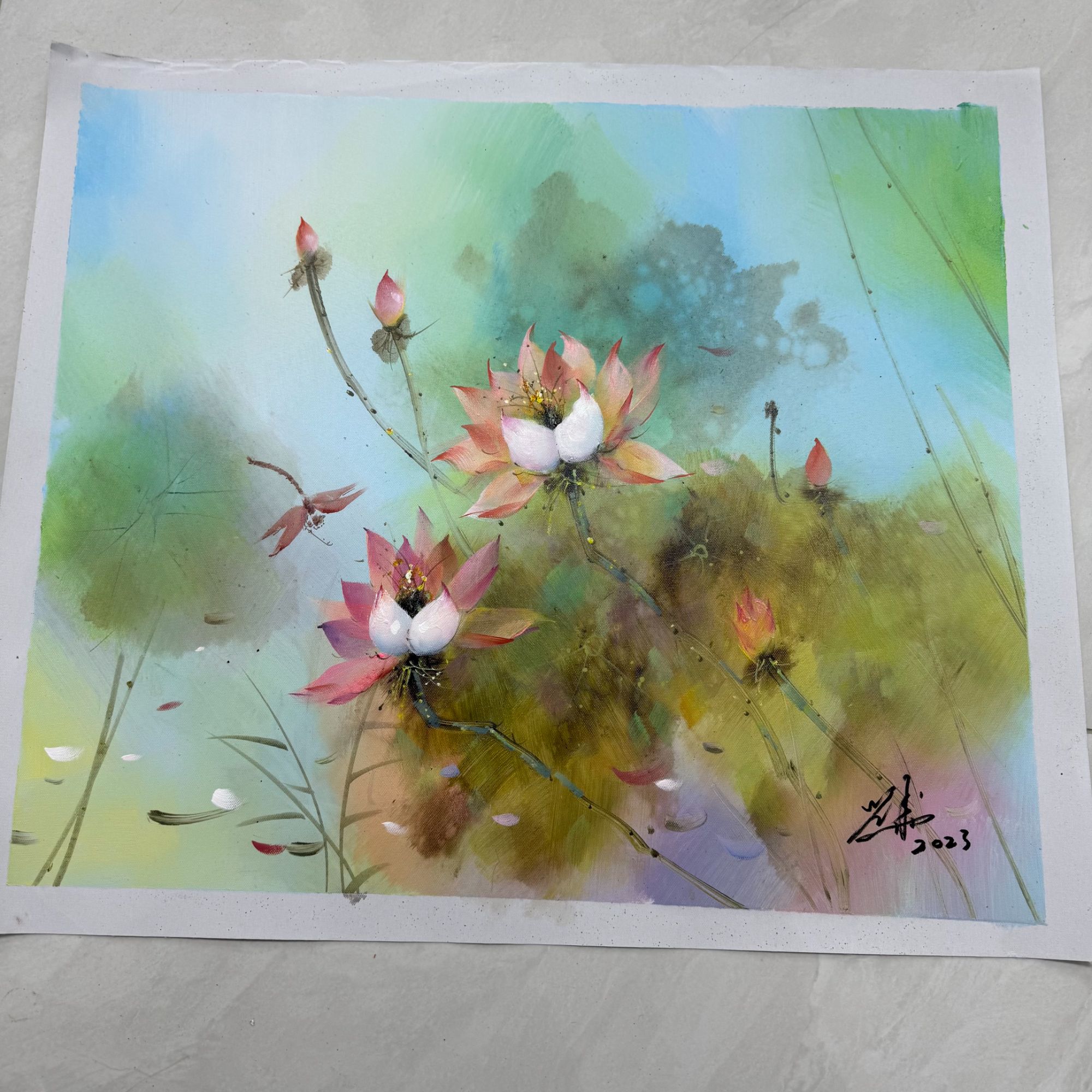 刘用华老师油画荷花作品