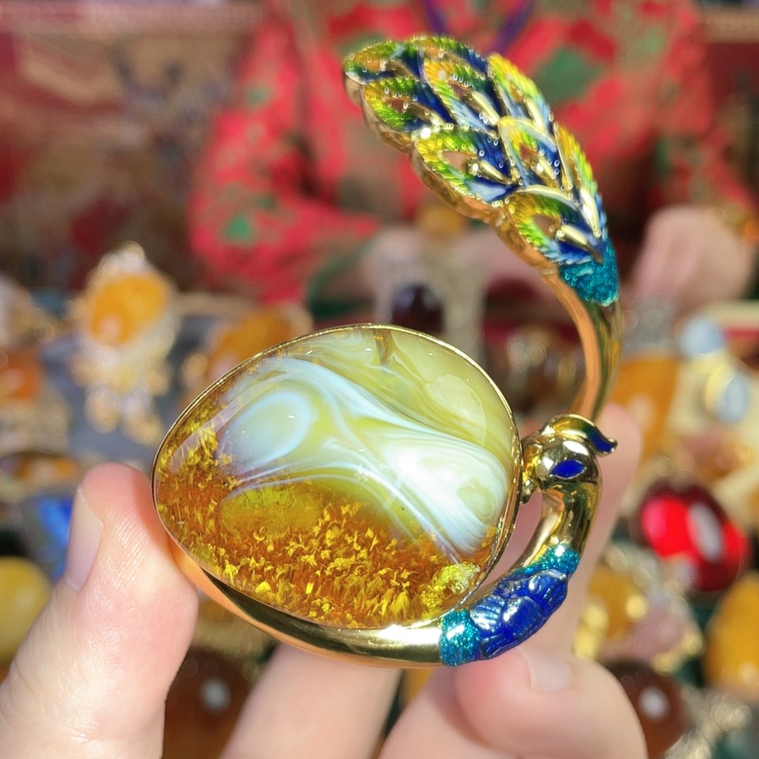 蜜蜡手镯银S925镀金镶嵌