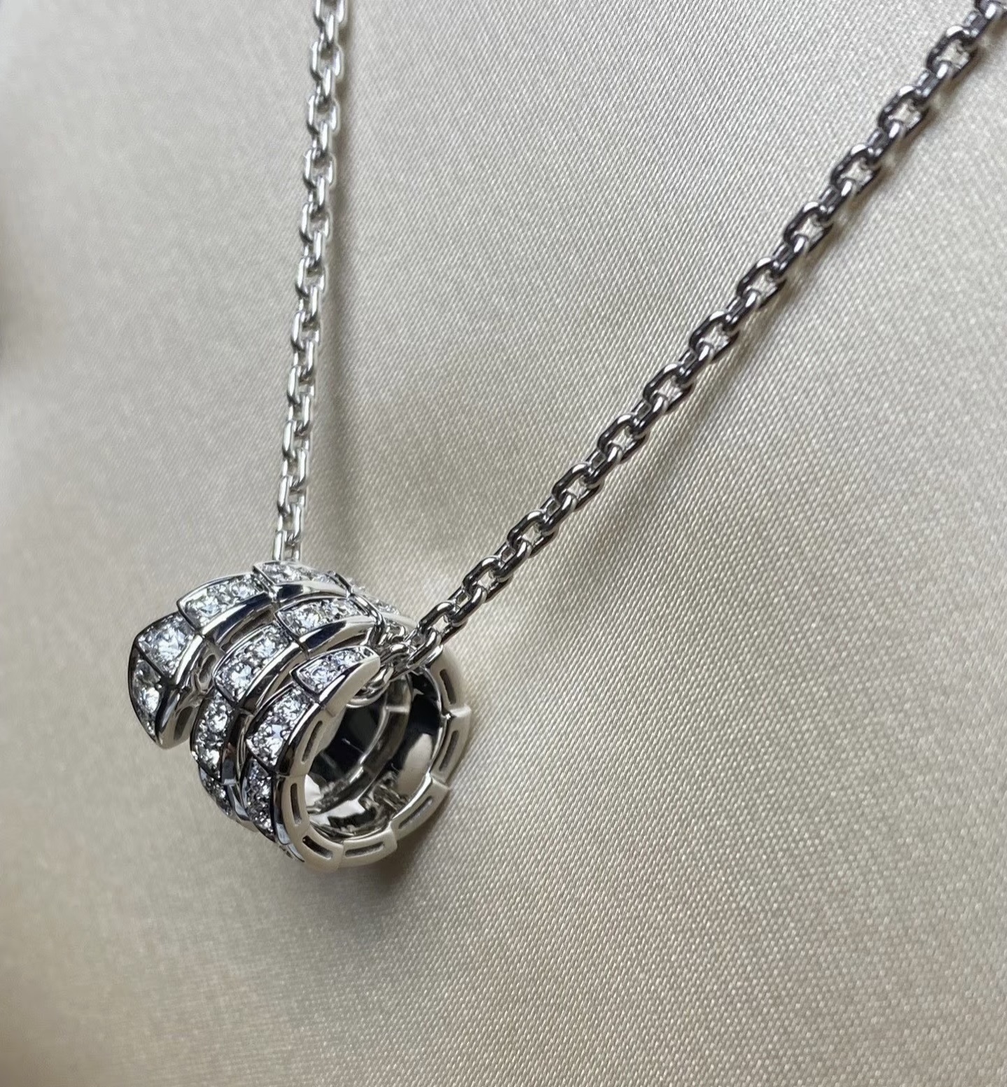 35.【宝宝】三圈蛇项链白金色玫瑰金色925银莫桑镀18K气质小众满钻