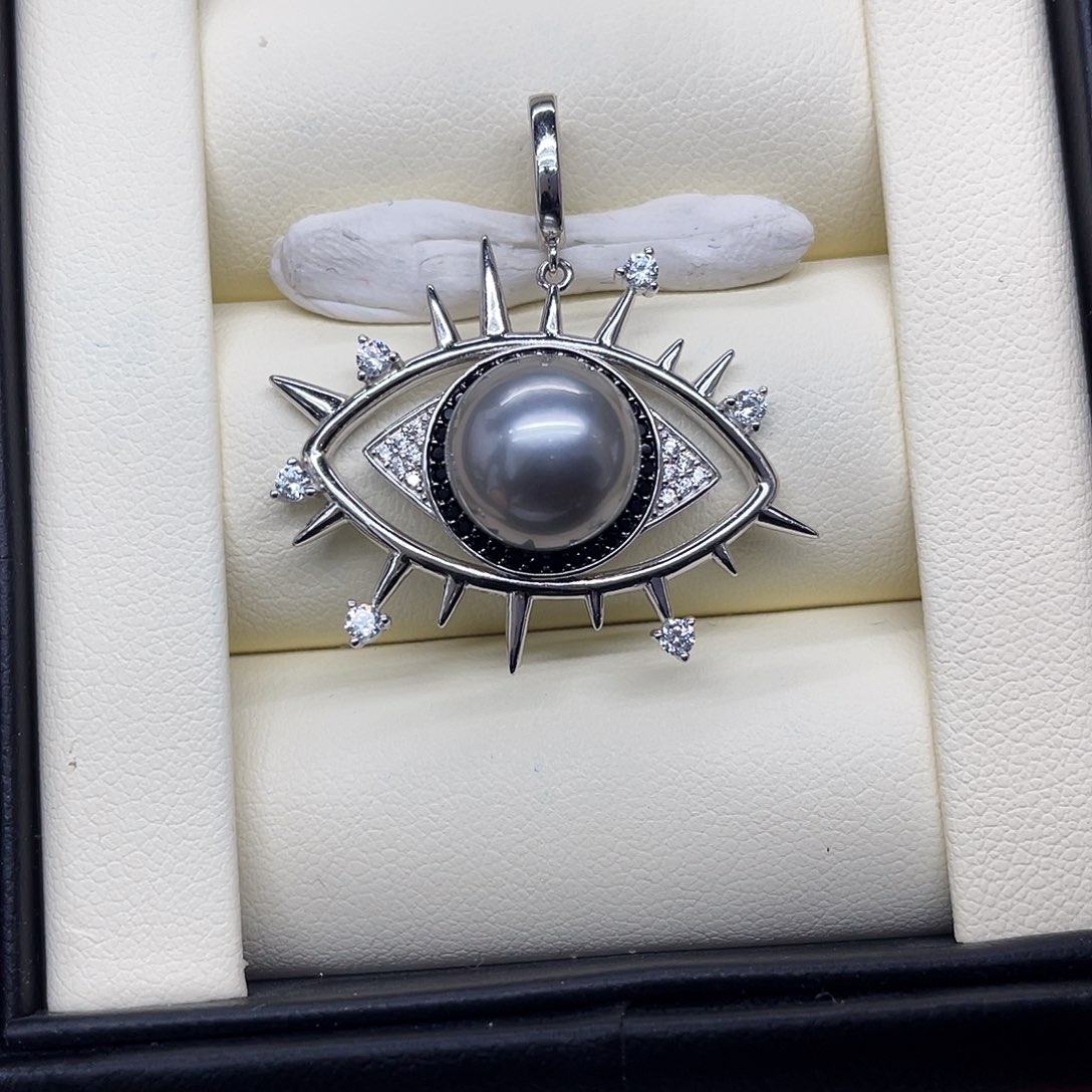 海水珍珠吊坠(不含链)银S925镶嵌大溪地铂金灰10.5mm