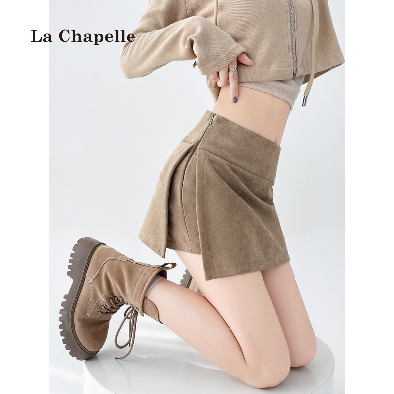 拉夏贝尔秋冬加厚麂皮绒辣妹裙美拉德包臀裙百搭A字半身裙女裙子