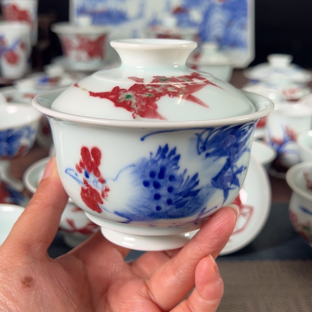 杯原矿青花釉里红瓷器