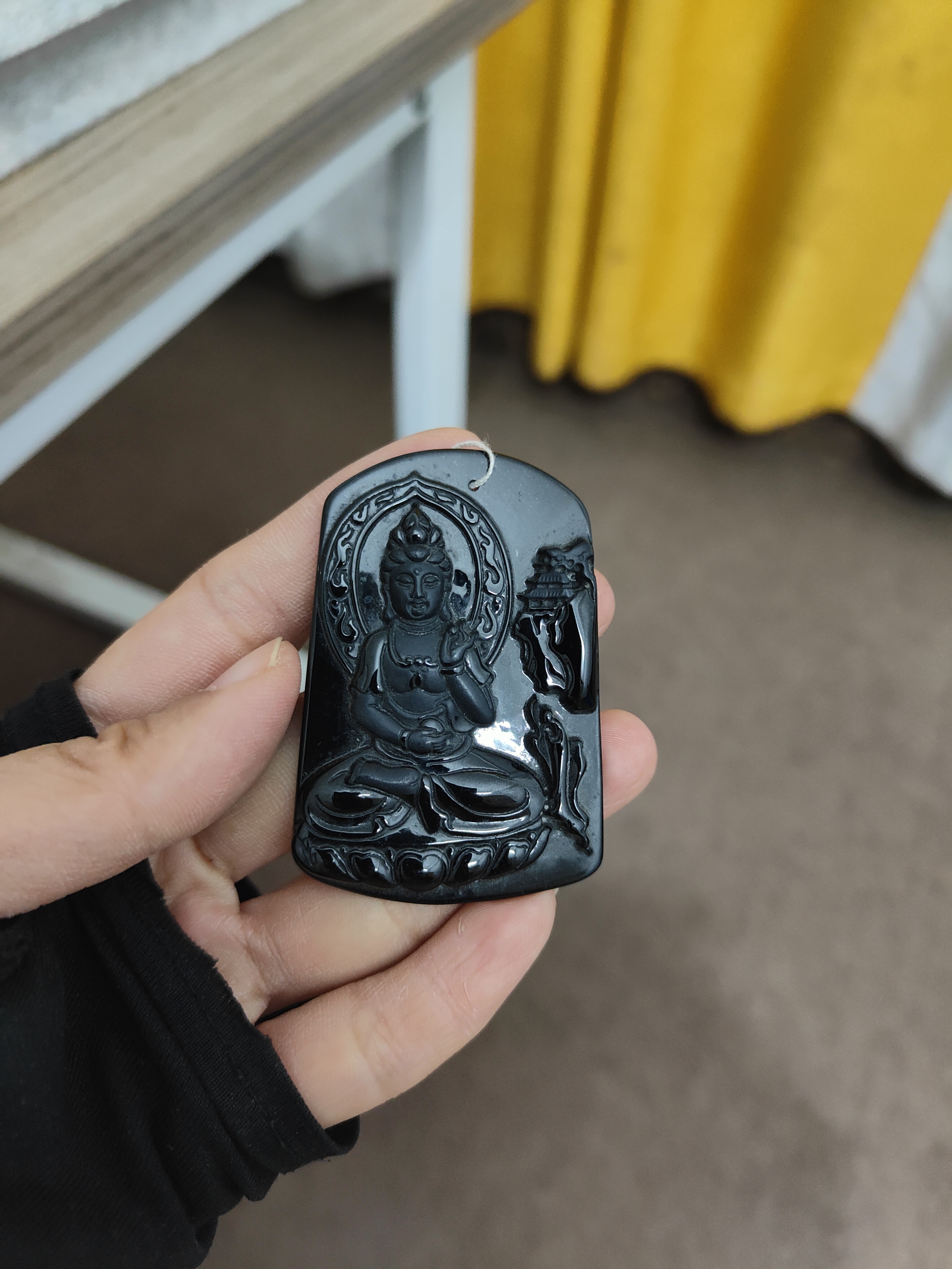 墨翠山水观音挂件