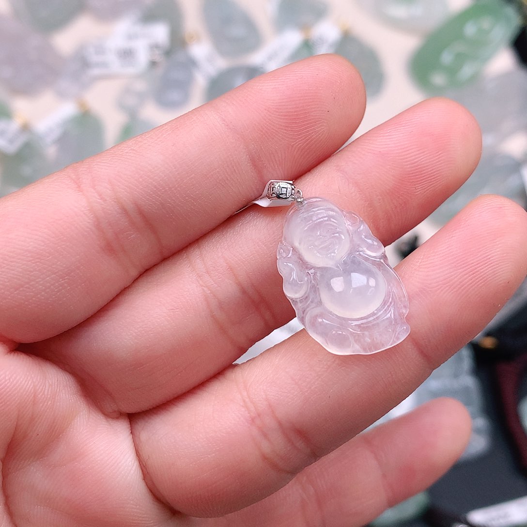 翡翠颈饰18K金镶嵌冰胶财神爷