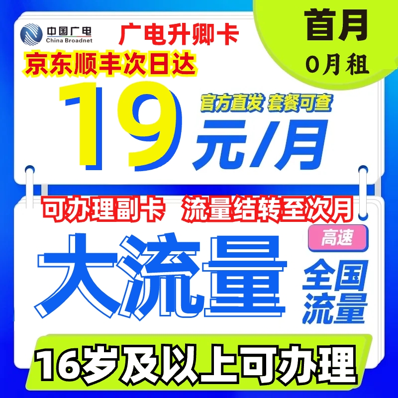 【16岁可办】19元流量卡电话卡手机卡中国广电流量卡办理广电升卿卡