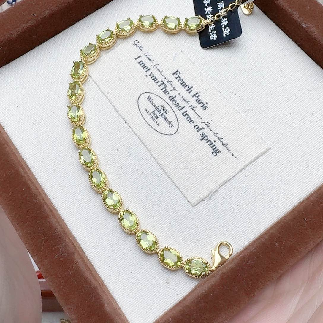 橄榄石手链银S925镶嵌