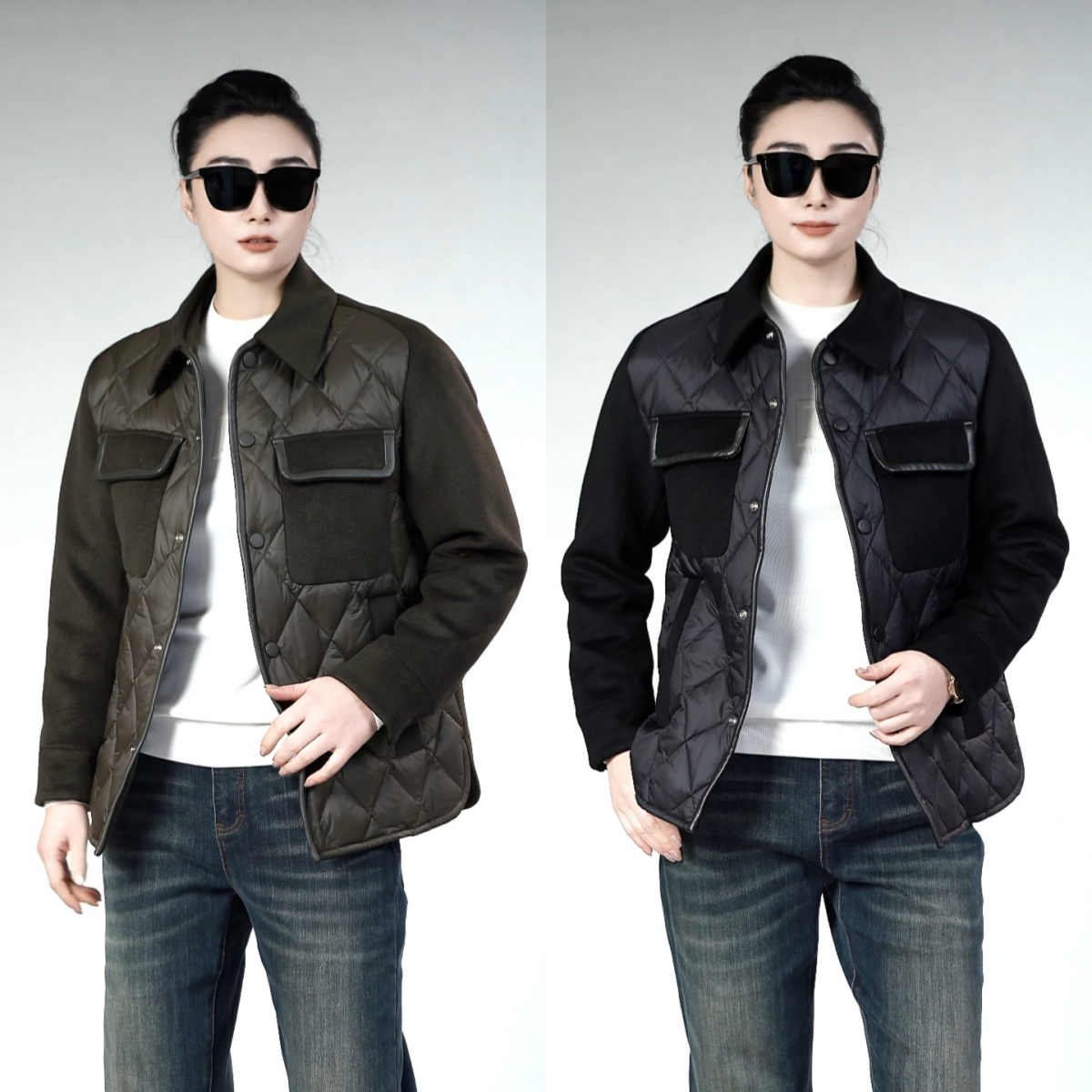 男士鹅绒羊毛拼皮羽绒夹克3513冬季男款羊毛拼皮轻奢羽绒夹克/酷