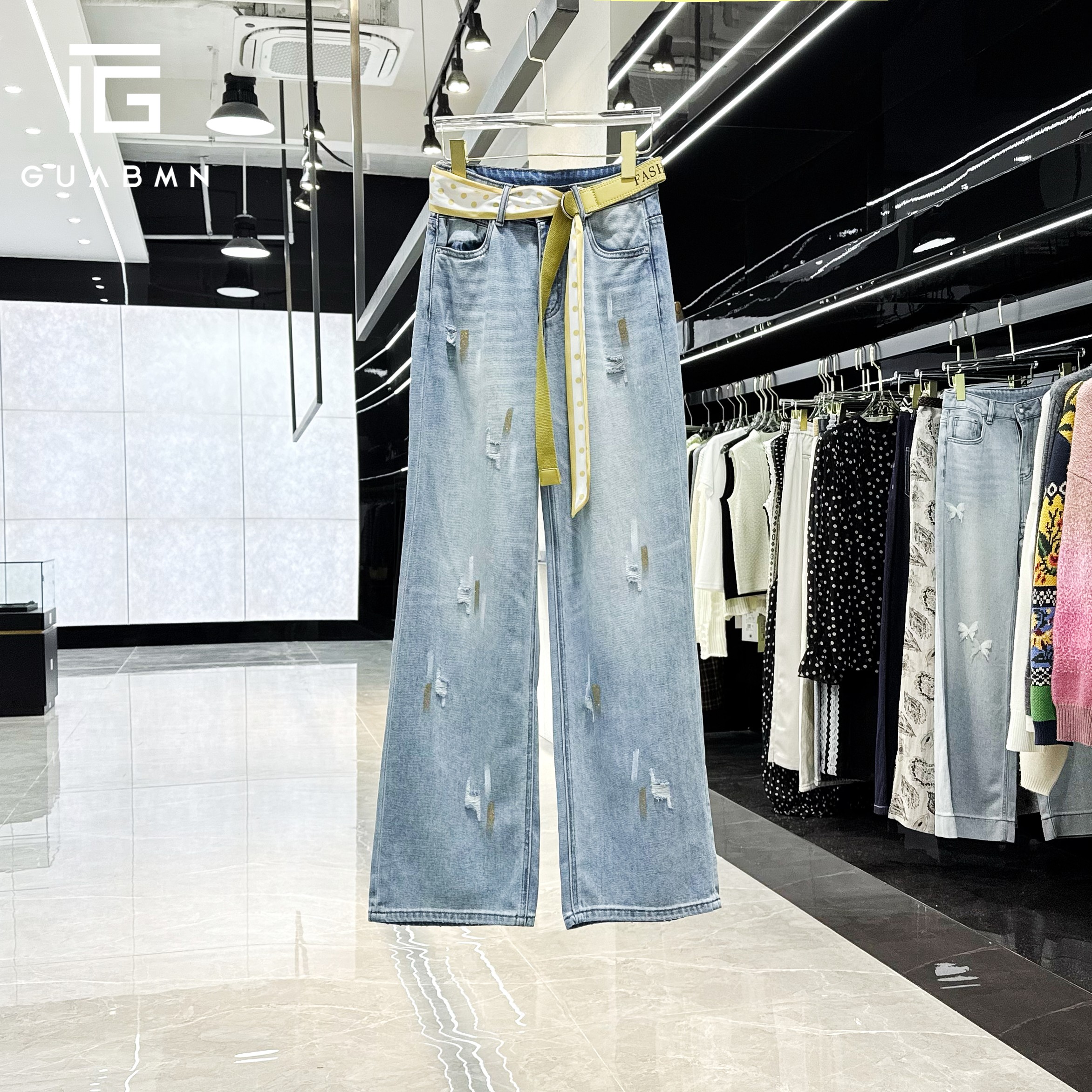 GUABMN2025夏季新款复古小众直筒破洞美式高街牛仔裤初夏穿搭5030