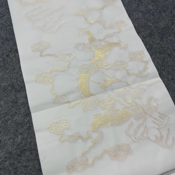 松星宣纸描金龙纹（四尺对开）生宣书法练习创作