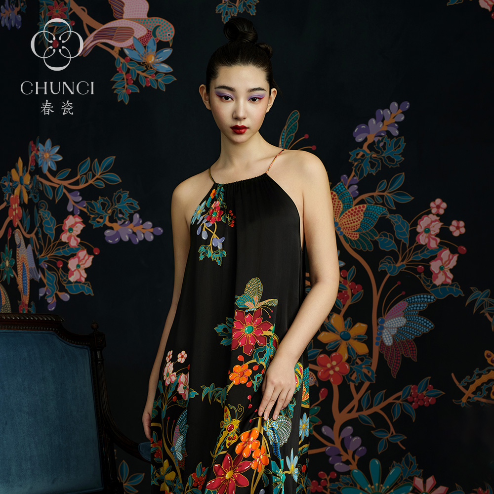 春瓷CHUNCI红拂夜奔系列【锦绣】桑蚕丝女士摩登国风宽松连衣裙
