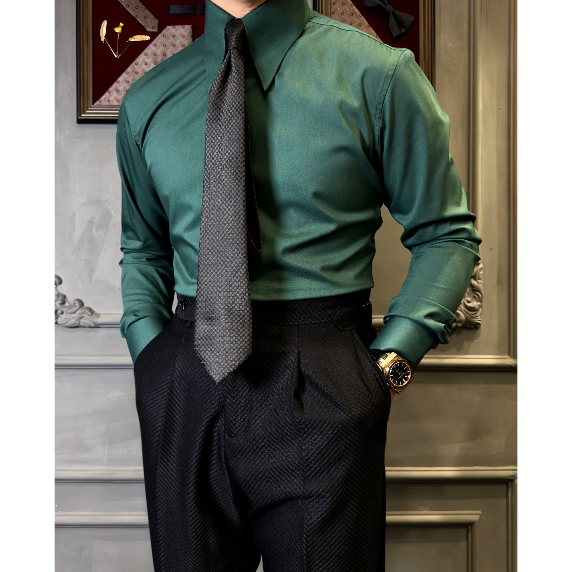 花伦 - 上新  纯色 立领暗扣长袖衬衣 硬朗绅士 商务休闲 职业