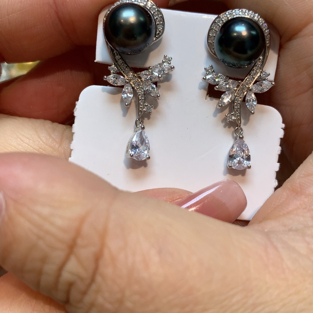 海水珍珠耳饰银S925镶嵌