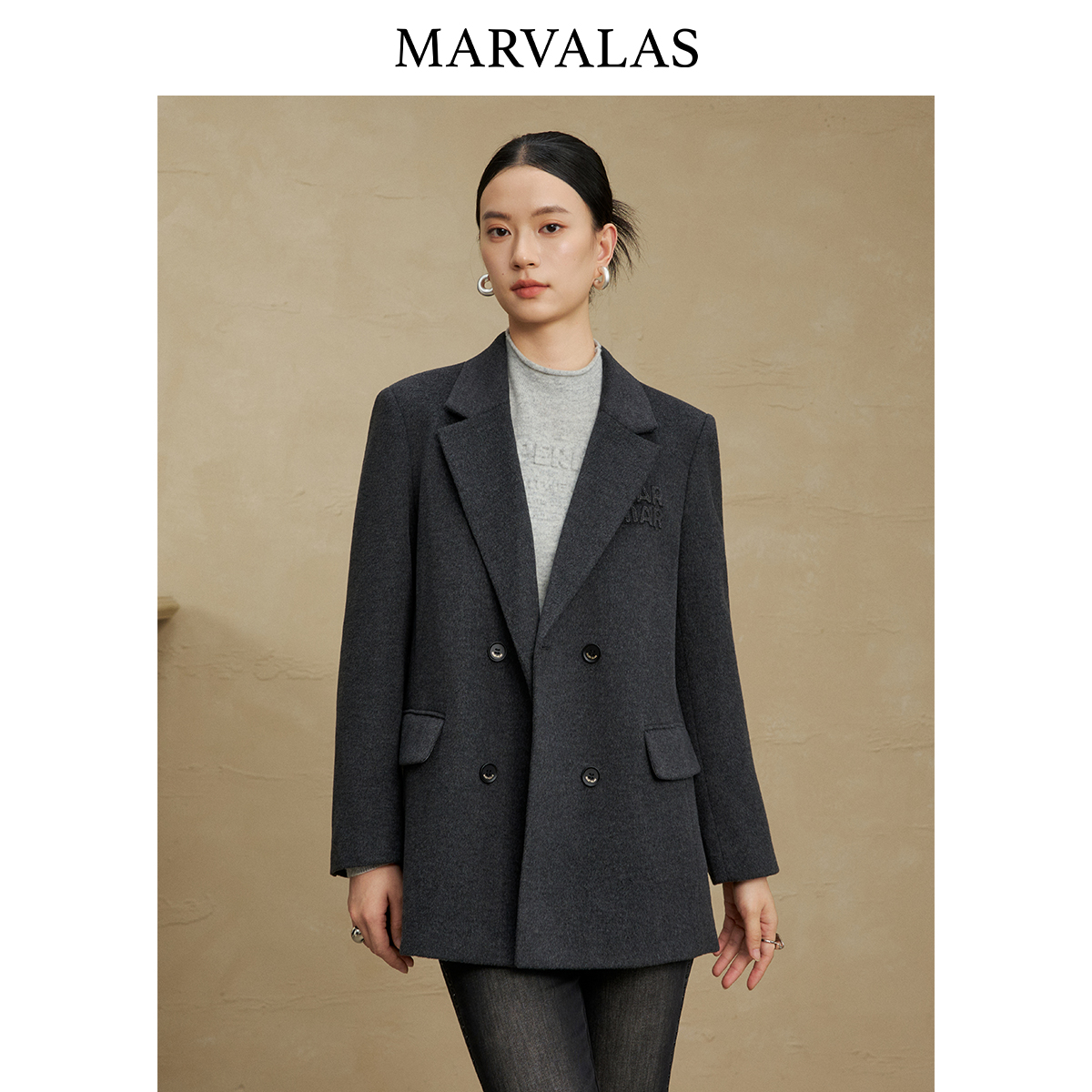 【粉丝专属】纯色西装时尚混纺气质简约百搭西服外套