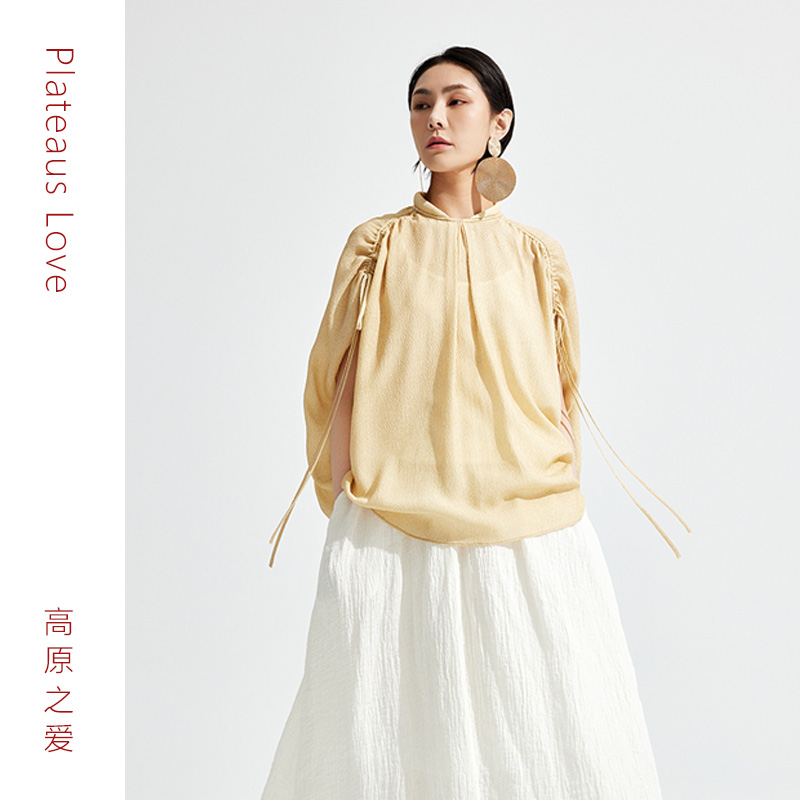 桑蚕丝衬衫女2025夏季新款戚风黄 真丝宽松慵懒小衫G20A7310