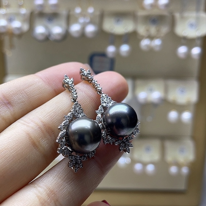 海水珍珠耳饰银S925镶嵌