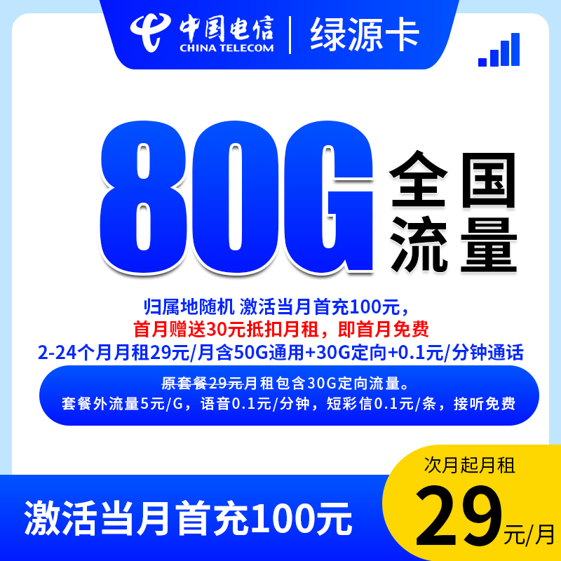 【绿源卡-发全国】电信大流量卡电话卡不限速5G网卡官方手机卡