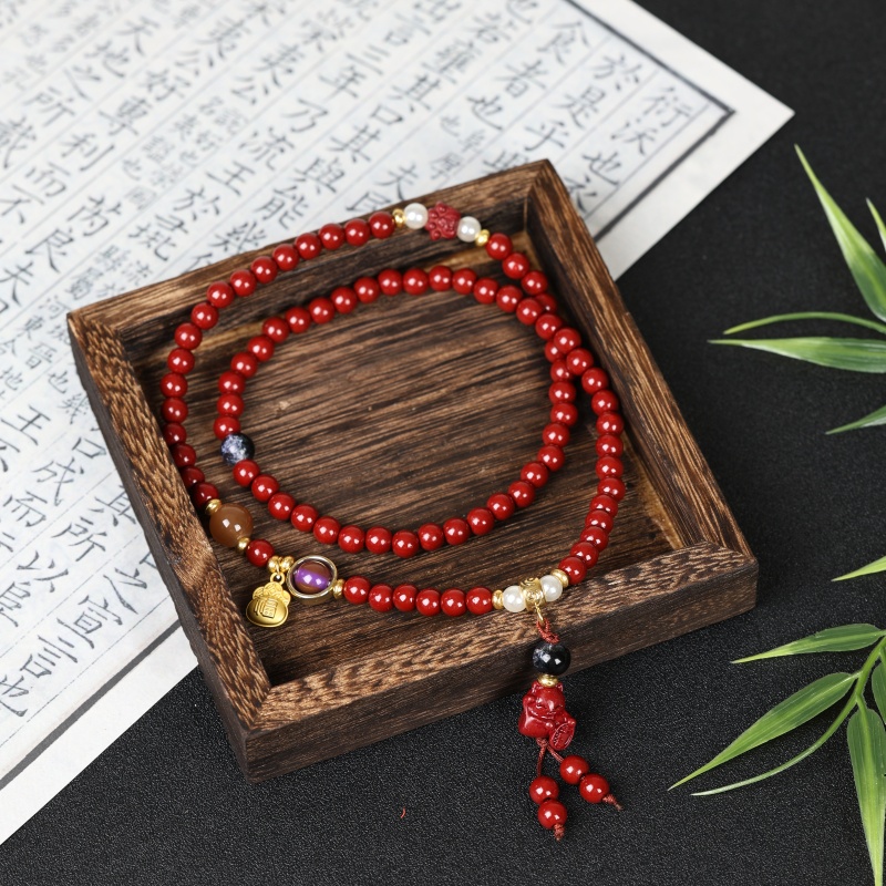 含辰砂工艺品招财小猫多圈朱砂MK915