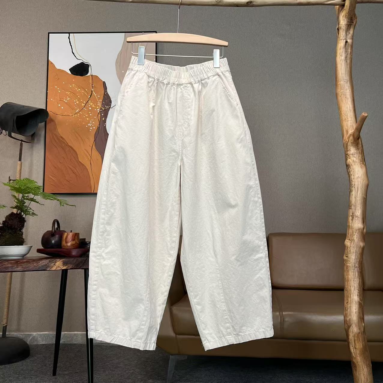 【隐叙原创】YX0524新款松紧腰豌豆裤休闲舒适纯色显瘦气球裤