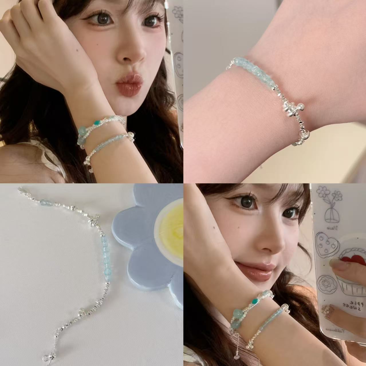 hucares「天使盐粒」原创原矿海蓝宝手链！已过检！女款单圈时尚