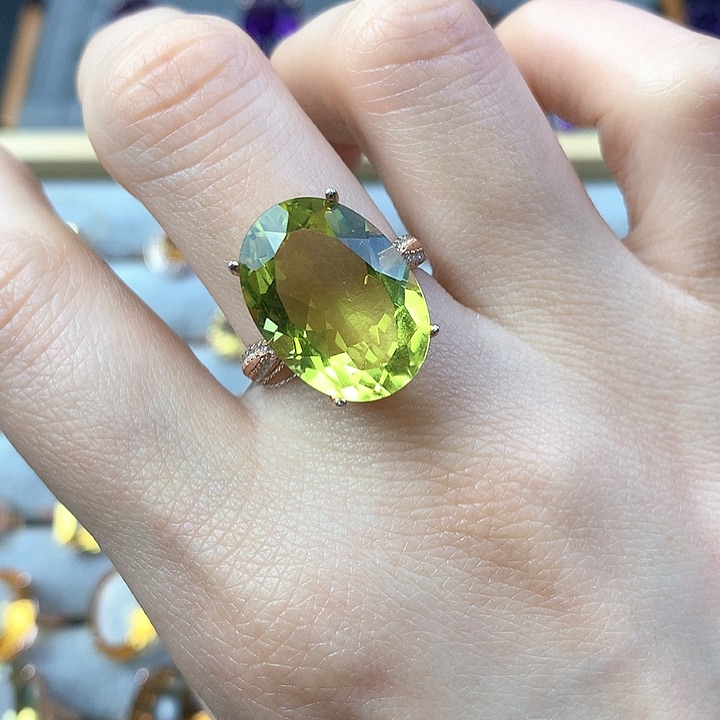黄晶戒指银S925镶嵌天然黄水晶