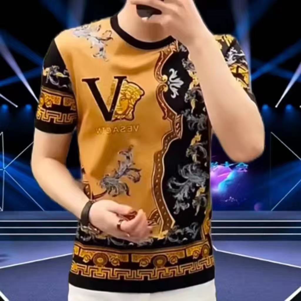 爆款常规款薄款撞色吊染男士短袖T恤帅气修身潮流高品质韩版上衣