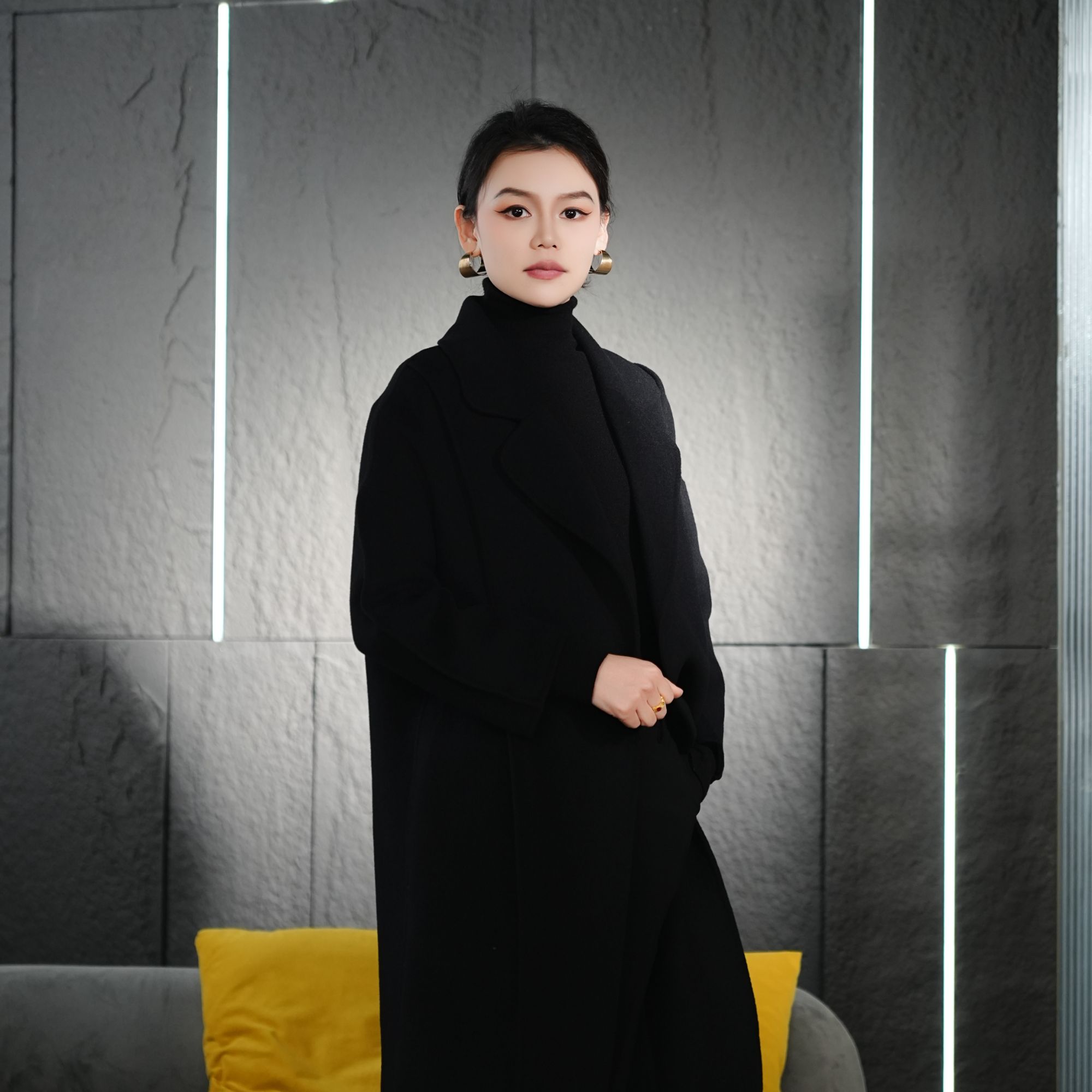 Falaibang/法莱邦C-02黑色羊毛大衣