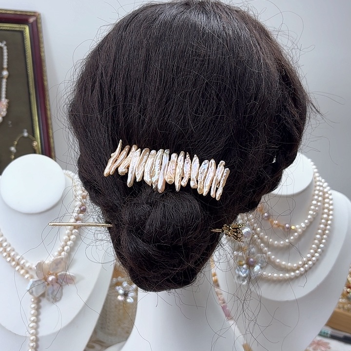 淡水珍珠发饰银S925镶嵌