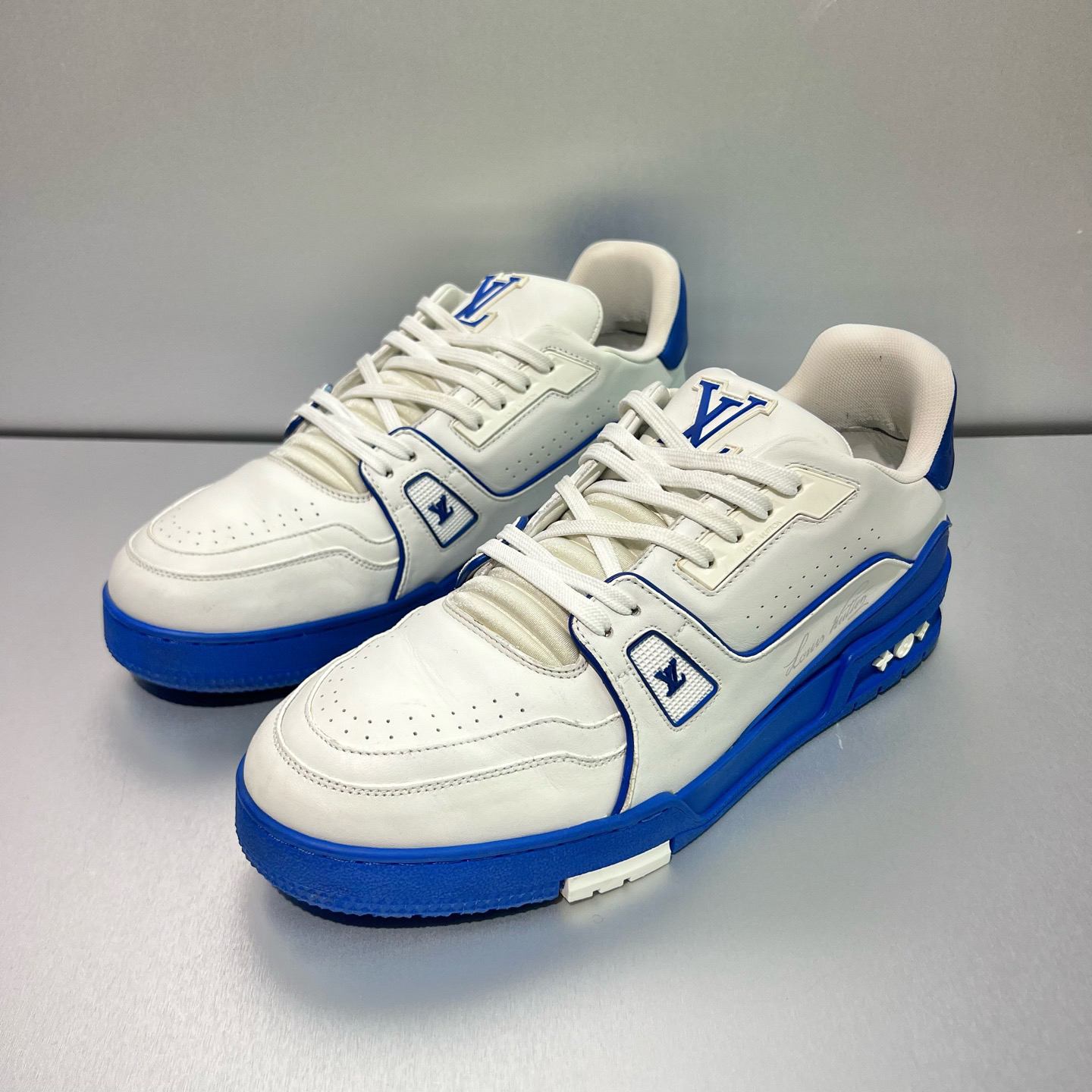 99新 LouisVuitton/路易威登 Trainer蓝白板鞋8.5/42.5/X0062北京