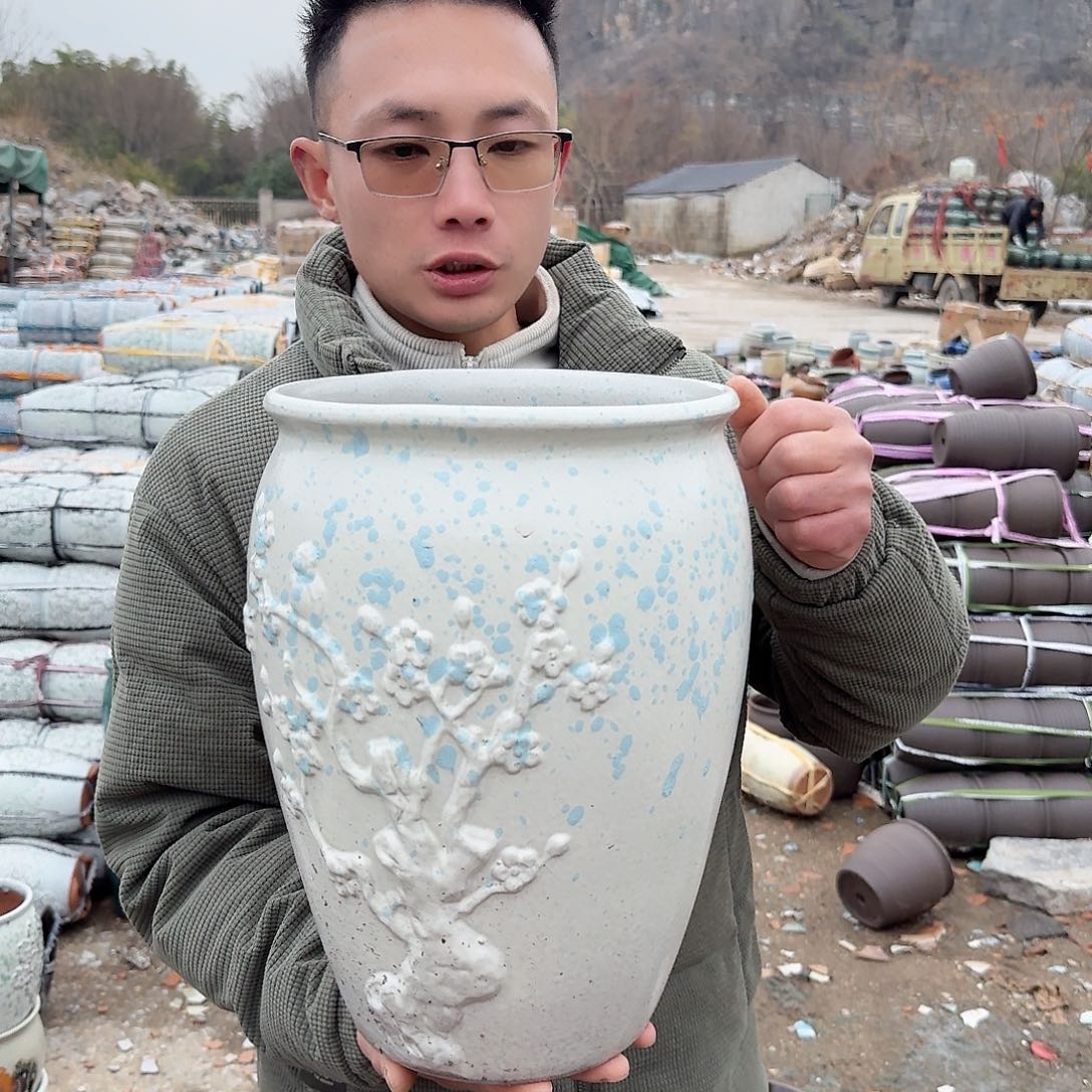 紫砂花盆口25高35（一个喜上眉梢白色