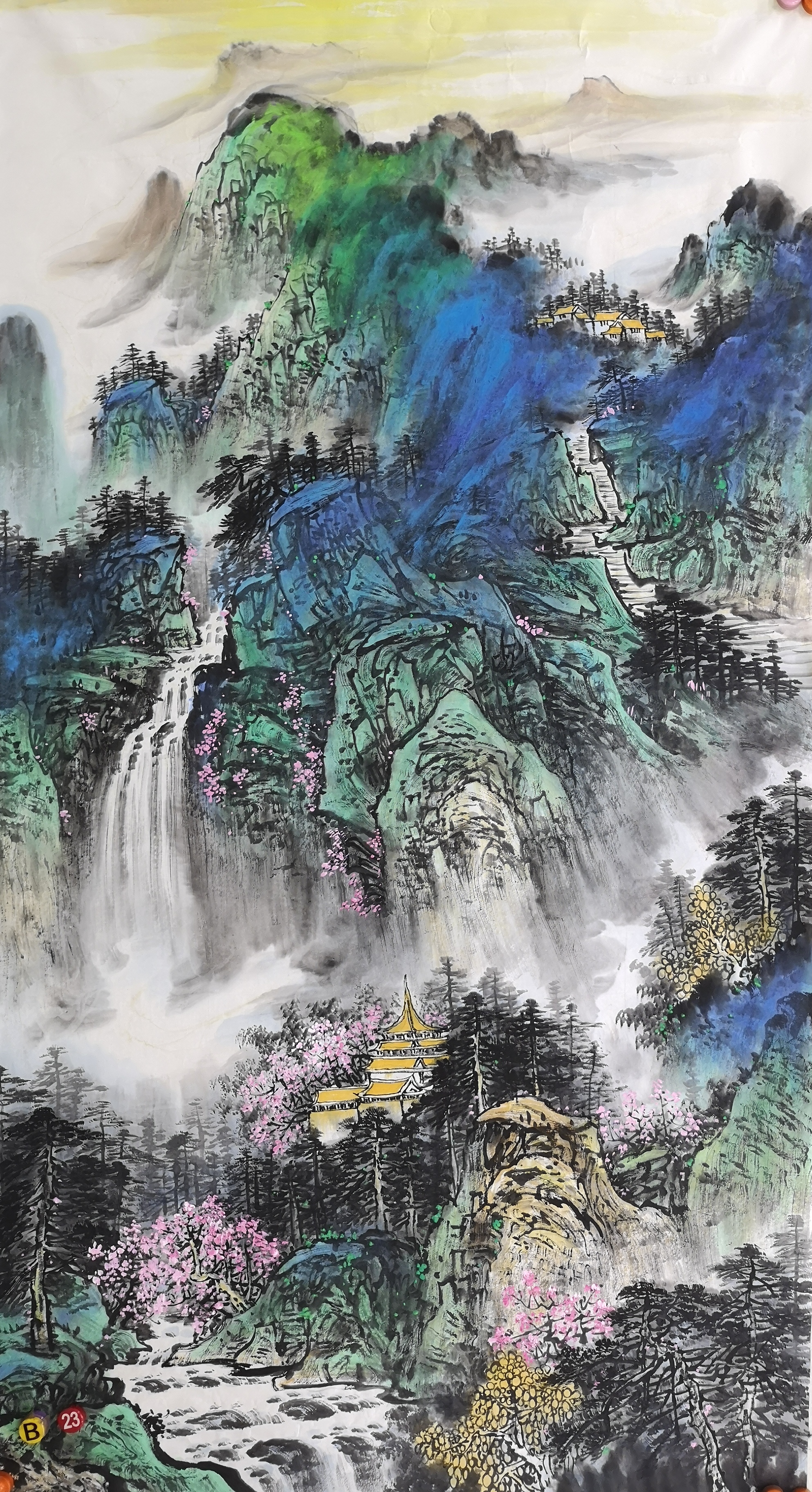 精品彩墨山水画大六尺尺寸98厘米X180厘米