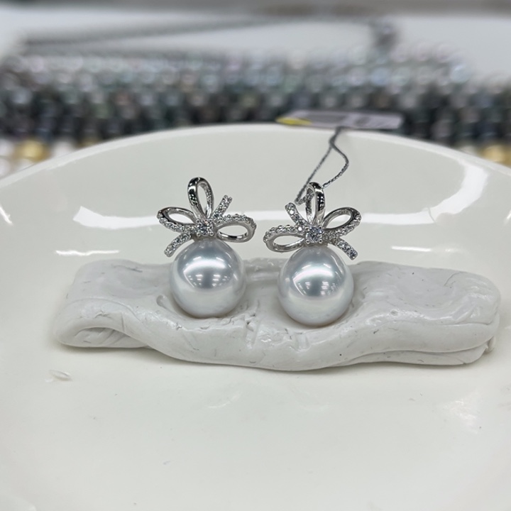 银S925镶嵌耳饰海水珍珠?****?10-11m