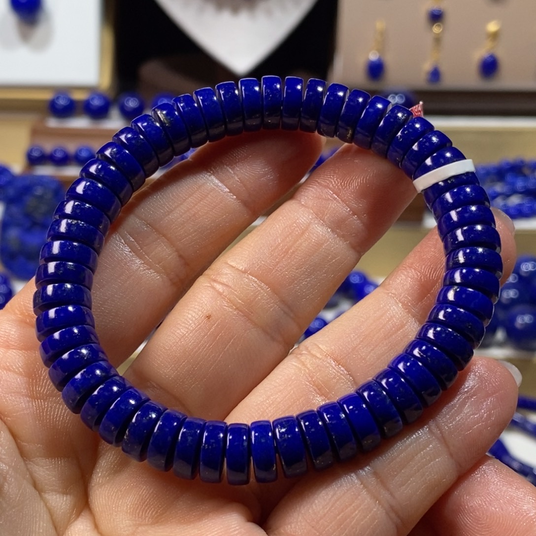 许***^青金石未镶嵌手串9m直切药片