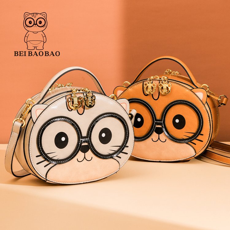 耐磨猫咪小圆包流行手提单肩斜挎包圆饼包muji风8625