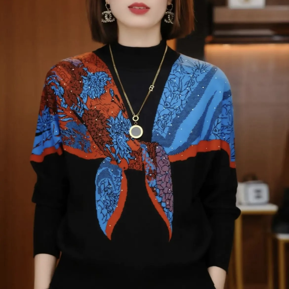 【 101】秋冬女款针织衫时尚宽松大码羊毛衫长袖显瘦圆领针织衫